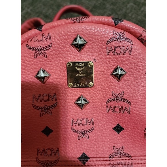 MCM Stark Side‎ Studs Backpack in Visetos, in a pink Salmon color - Picture 2 of 13